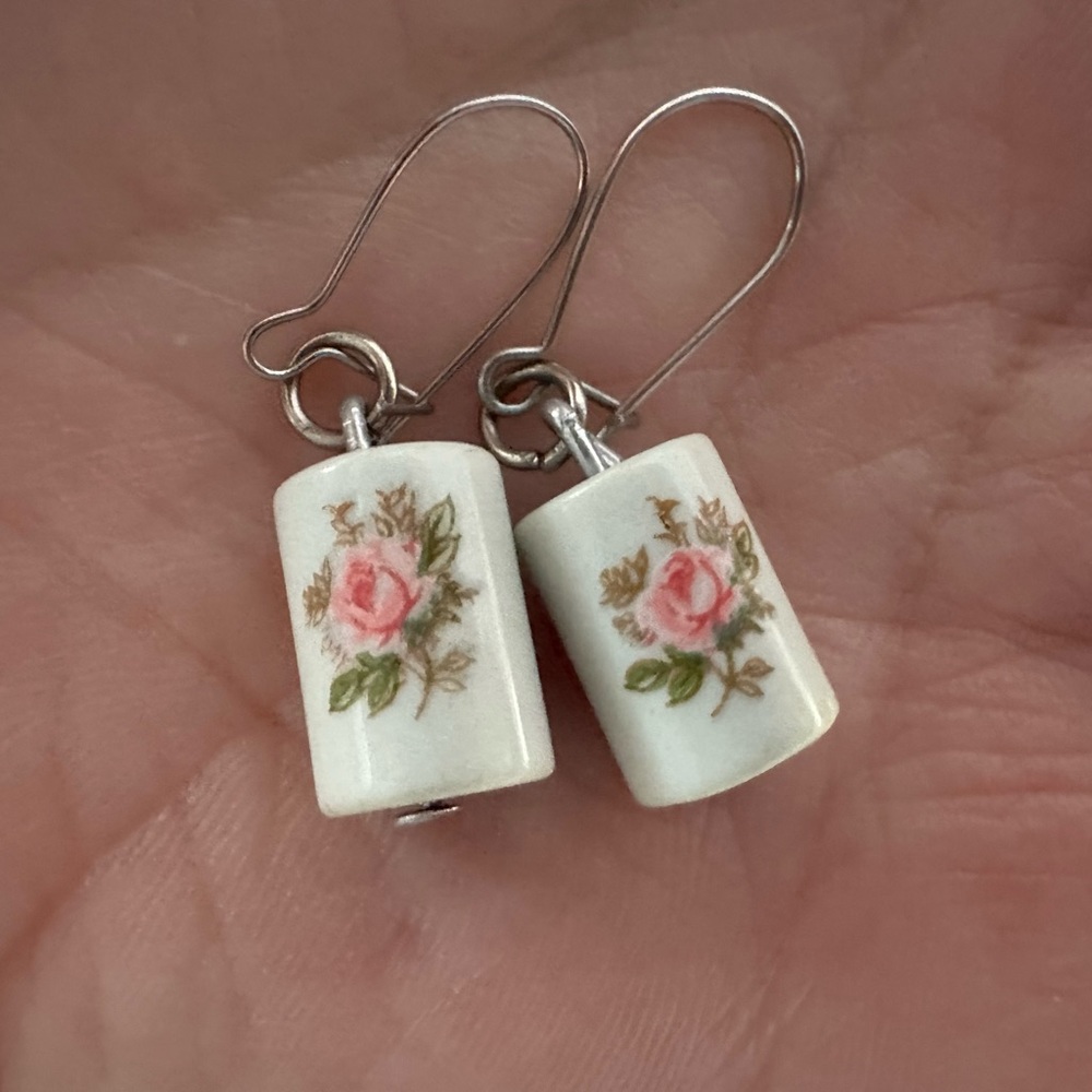 Vintage porcelain barrel earrings